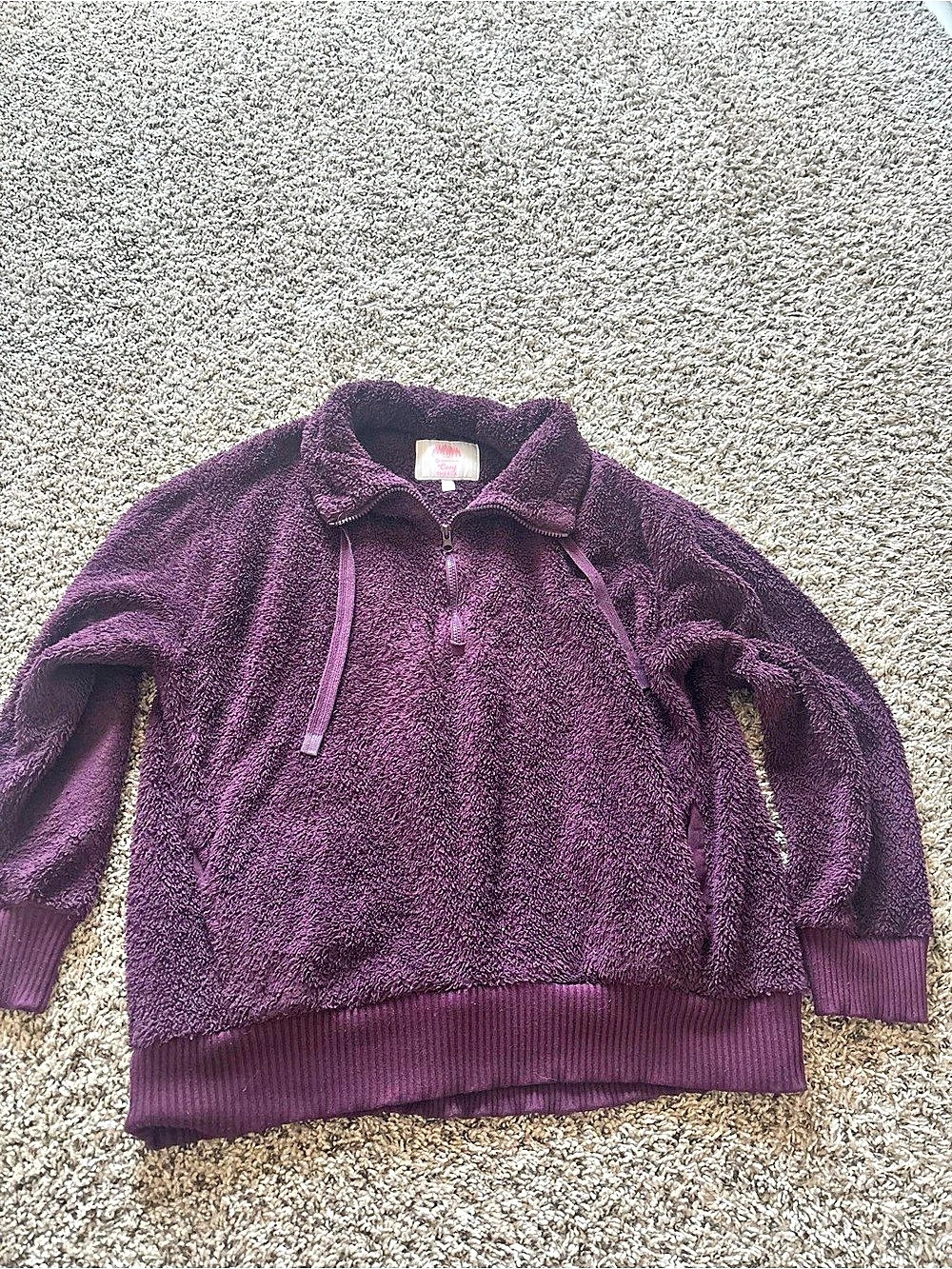 Cozy Sherpa Teddy Fleece Jacket in Purple Large Like New
